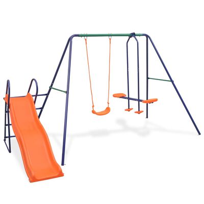 vidaXL Swing Set with Slide and 3 Seats Orange
