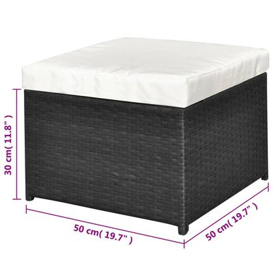 Storage ottoman with white cushion; dimensions shown in pink: 50x50x30 cm.