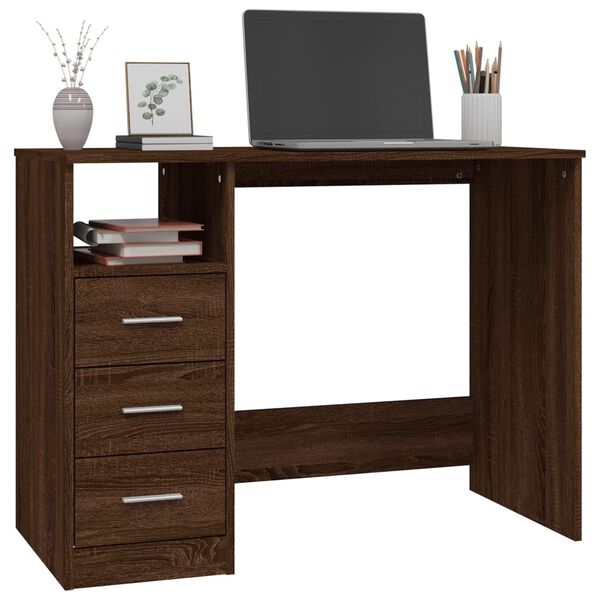 vidaXL Desk Brown Oak Engineered Wood Medium Computer Desk Rectangular