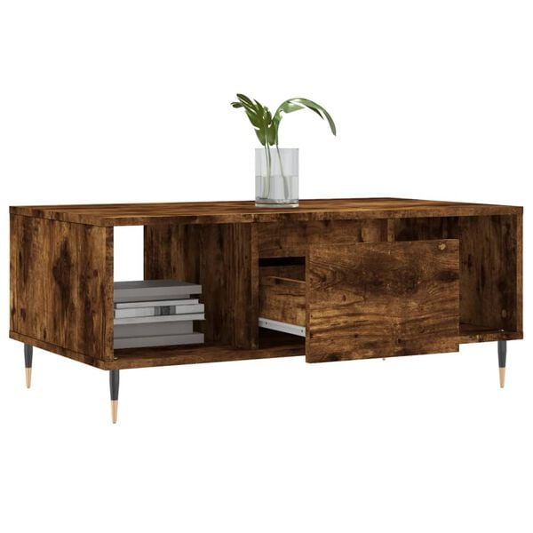 vidaXL Coffee Table Smoked Oak Engineered Wood, Metal 35.4x19.7x14.4 in