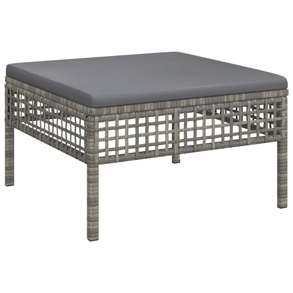 vidaXL Patio Footstool with Cushion Grey Poly Rattan