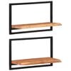 vidaXL Wall Shelf Set of 2 Natural wood, Black Solid acacia wood, Steel