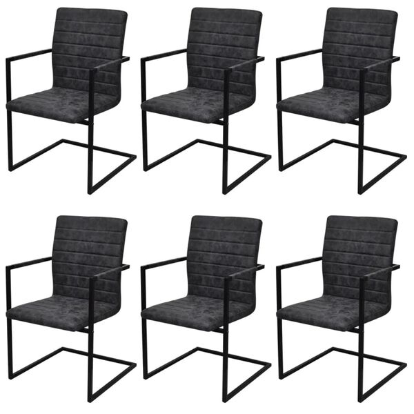 vidaXL Dining Chair Set of 6 Black PU leather, steel Standard