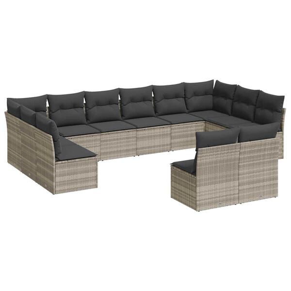 vidaXL Garden Sofa Set Light Grey PE rattan, powder-coated steel Large