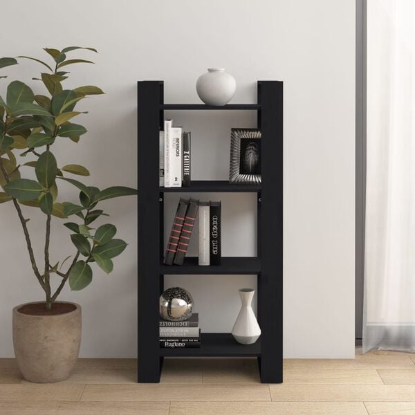 vidaXL Book Cabinet Black Solid pine wood Medium Black Book Cabinet