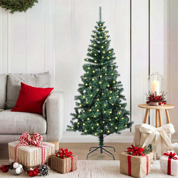 vidaXL Artificial Pre-lit Christmas Tree Green 59.1" PVC and Metal