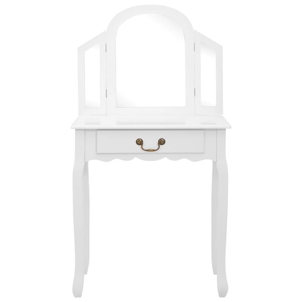 vidaXL Dressing Table with Stool White 25.6x14.2x50.4" Paulownia Wood MDF