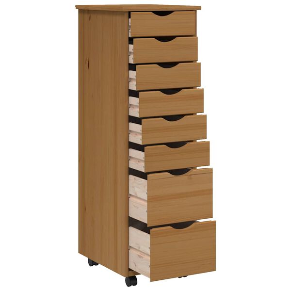 vidaXL Rolling Cabinet Honey Brown Solid Pine Wood, Engineered Wood, Plastic
