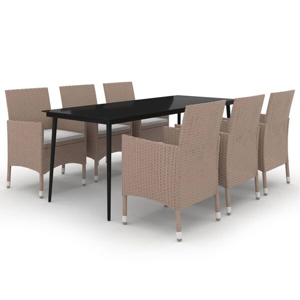 vidaXL 7 Piece Patio Dining Set with Cushions Poly Rattan and Glass