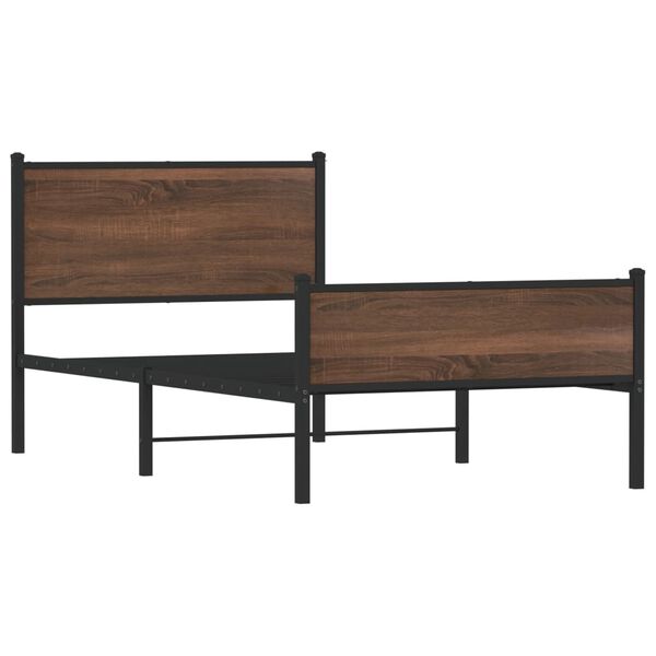 vidaXL Bed Frame Brown Oak Steel, engineered wood 39.4 x 74.8 in Modern