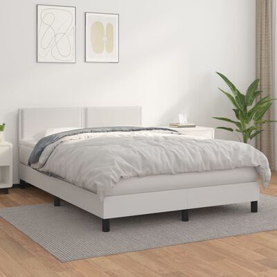 vidaXL Box Spring Bed with Mattress White Full Faux Leather