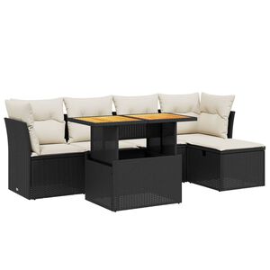 vidaXL Garden Sofa Set Black PE rattan Large Adjustable Armrests
