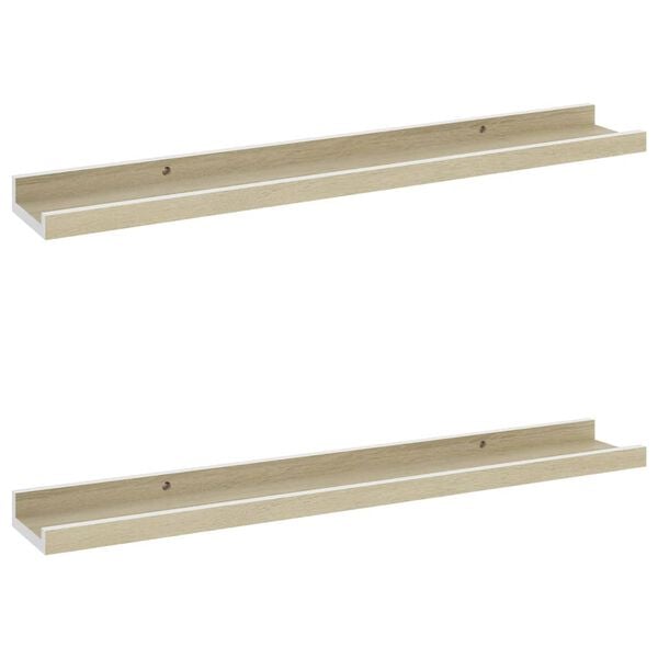 vidaXL Wall Shelf Set of 2 White and Sonoma Oak MDF 23.6in long