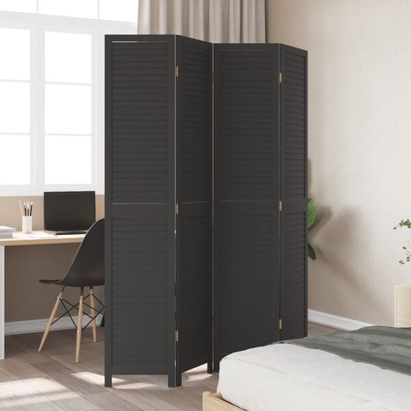 vidaXL Room Divider 4 Panels Black Solid Wood Paulownia