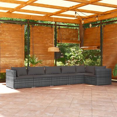 vidaXL 6 Piece Patio Lounge Set with Cushions Poly Rattan Gray