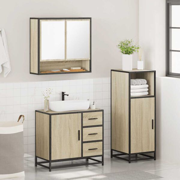 vidaXL Bathroom Furniture Set Sonoma oak Engineered wood, metal, glass