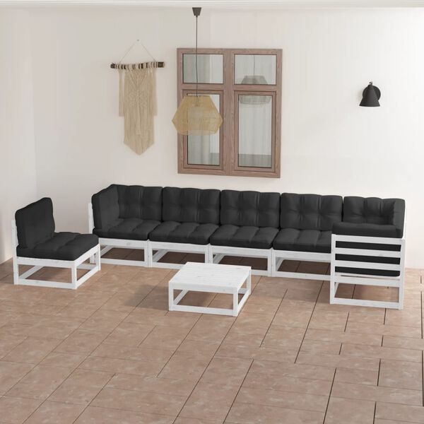 vidaXL Garden Lounge Set White Solid pinewood 8 Piece Set Modular
