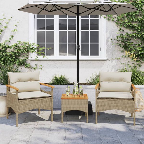 vidaXL 3 Piece Patio Sofa Set with Cushions Beige Poly Rattan