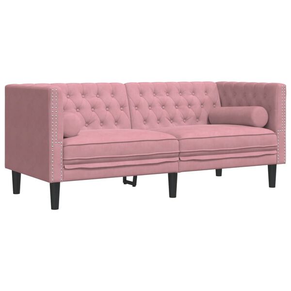 vidaXL Chesterfield Sofa with Bolsters 2-Seater Pink Velvet