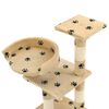 vidaXL Cat Tree Beige with paw prints Particle board, soft plush, sisal rope