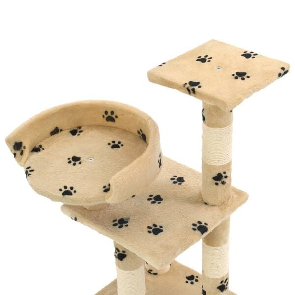 vidaXL Cat Tree Beige with paw prints Particle board, soft plush, sisal rope