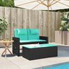 vidaXL Garden Bench Black and Blue PE rattan, powder-coated steel, polyester