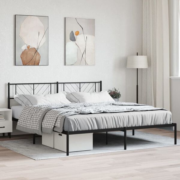 vidaXL Metal Bed Frame without Mattress with Headboard Black 78.7"x78.7"