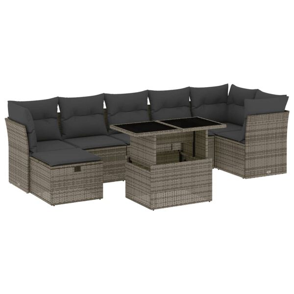 vidaXL Garden Sofa Set Grey PE rattan, powder-coated steel Large Modular