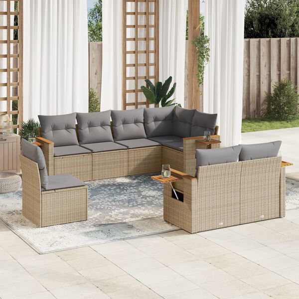 vidaXL Garden Sofa Set Beige PE Rattan Large Modular Garden Sofa Set
