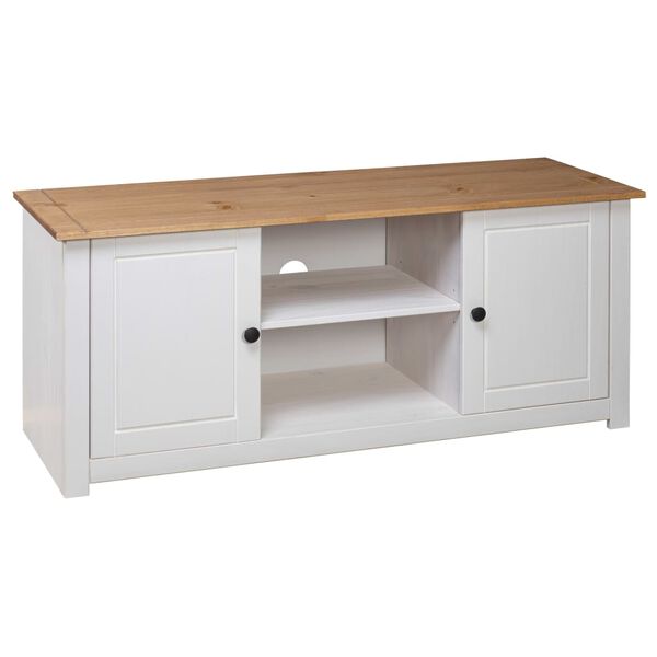 vidaXL TV Cabinet White and natural wood Solid pine 47.2 in wide