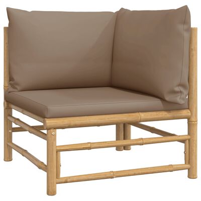 vidaXL Patio Corner Sofa with Taupe Cushions Bamboo
