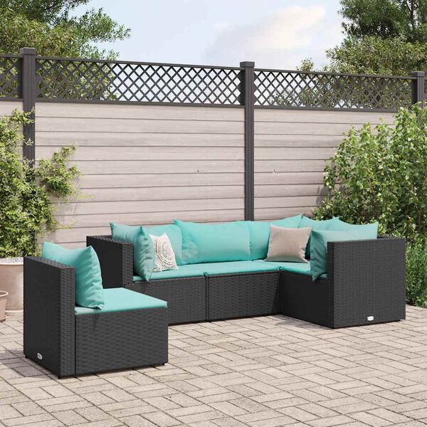 vidaXL Patio Lounge Set Black, Water Blue