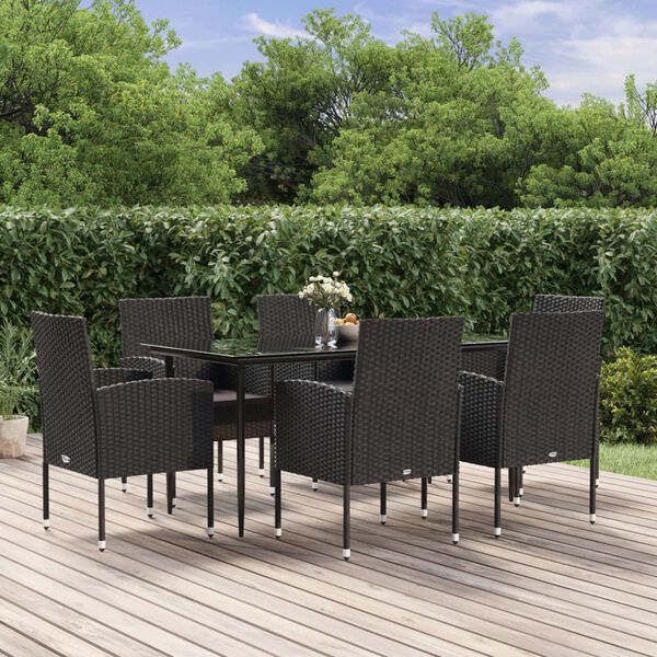 vidaXL Garden Dining Set Black Poly Rattan 7 Piece Set Durable