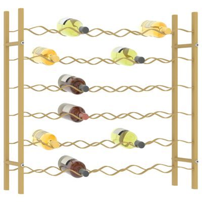 Wooden wine rack with several wine bottles placed on twisted rope shelves
