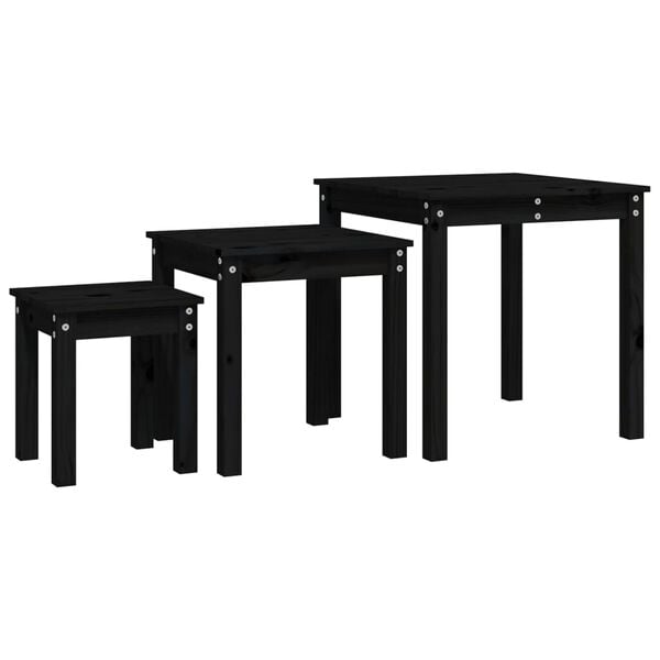 vidaXL Nesting Table Black Solid pine wood Set of 3 Stackable