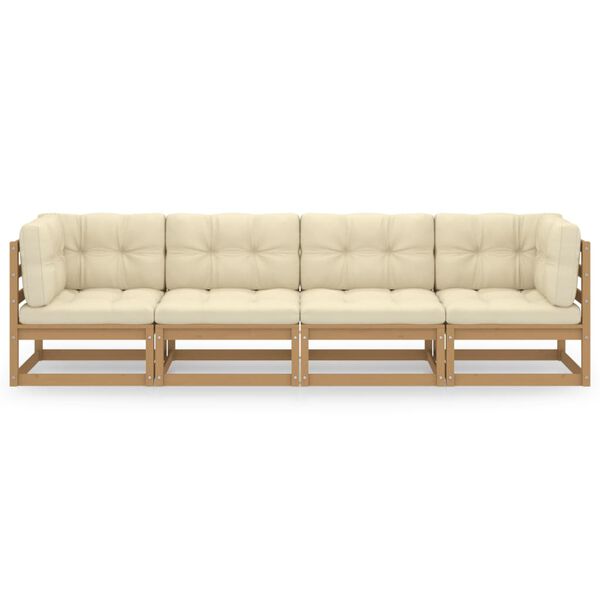 vidaXL Garden Sofa Honey brown, Cream Solid pinewood, 100% polyester fabric