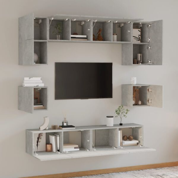 vidaXL TV Cabinet Set Set of 8 Concrete Grey Engineered Wood