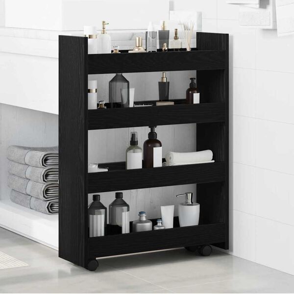 vidaXL Narrow Storage Trolley Black Oak 23.62 x 7.87 x 32.28 in