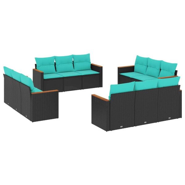 vidaXL Patio Sofa Set Black PE rattan, powder-coated steel, polyester fabric
