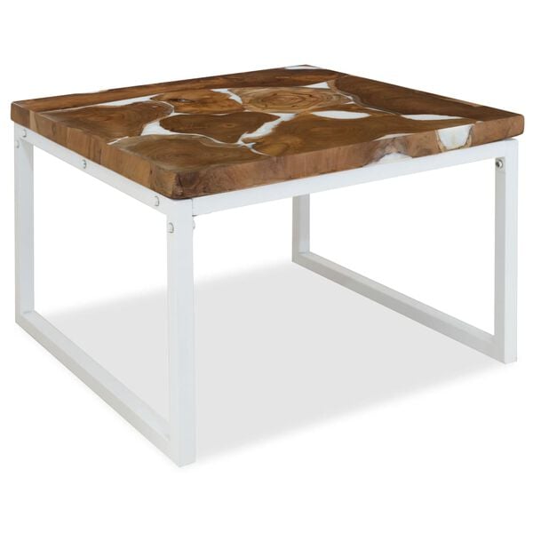 vidaXL Coffee Table Brown and White Teak with resin and steel