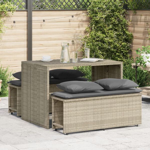 vidaXL 3 Piece Patio Dining Set with Cushions Light Grey Poly Rattan
