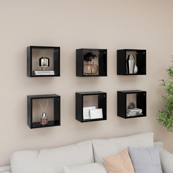 vidaXL Cube Shelf Set of 6 Black Engineered wood 10.2 x 5.9 x 10.2 in