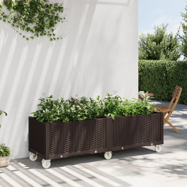 vidaXL Garden Planter with Wheels Brown 63"x19.7"x21.3" PP