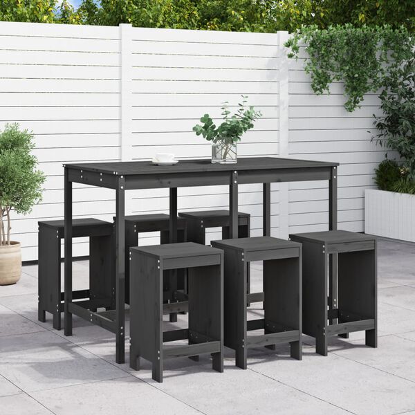 vidaXL Garden Bar Set Grey Solid pine wood Medium Simple