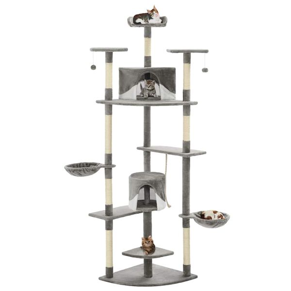 vidaXL Cat Tree Grey and White Engineered wood Large Cat Playground