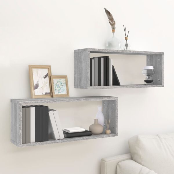 vidaXL Wall Cube Shelf Set of 2 Grey Sonoma Engineered wood