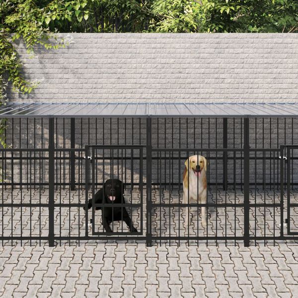 vidaXL Dog Kennel Black Powder-coated steel Large Durable Dog Kennel