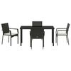 vidaXL Garden Dining Set with Cushion 5 pcs Black Poly Rattan
