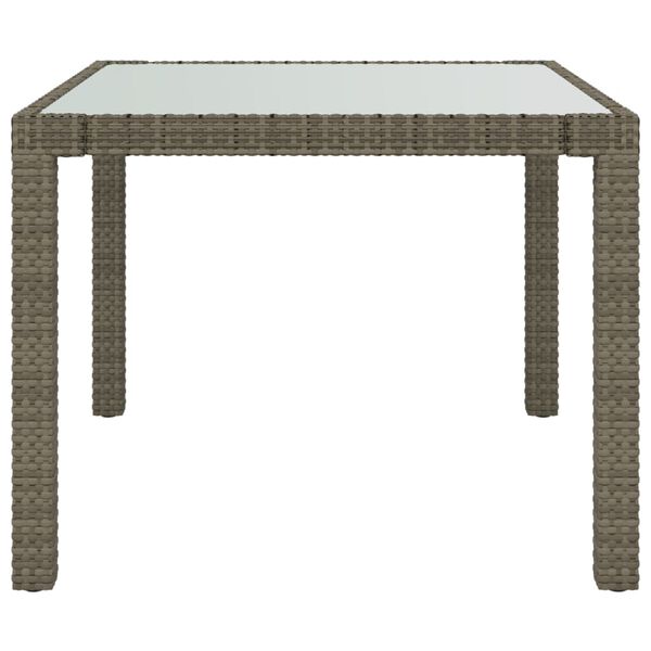 vidaXL Patio Table 35.4"x35.4"x29.5" Tempered Glass and Poly Rattan Gray