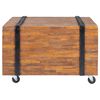 vidaXL Side Table Brown and Black Teak Wood Medium Rollable End Table